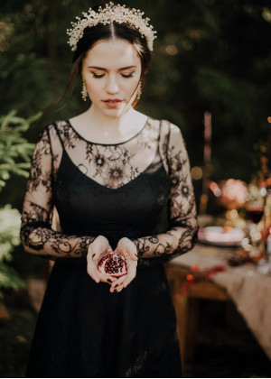 Long Sleeves Black Lace Wedding Dress Photoshoot Dress